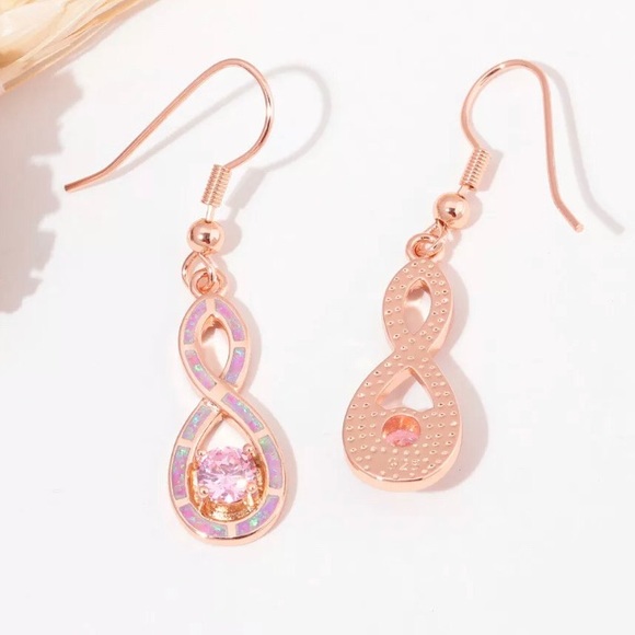 BRAND NEW ROSE GOLD PINK SAPPHIRE/OPAL EARRINGS - Picture 8 of 8
